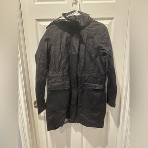 The North Face Black Hooded Rain Utility Jacket Long Length Coat L/G
